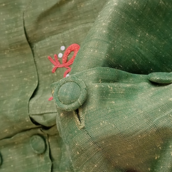 Vintage 40s Tailored Green Linen Jacket 3/4 Sleeves Covered Buttons Floral Decor - Picture 5 of 10